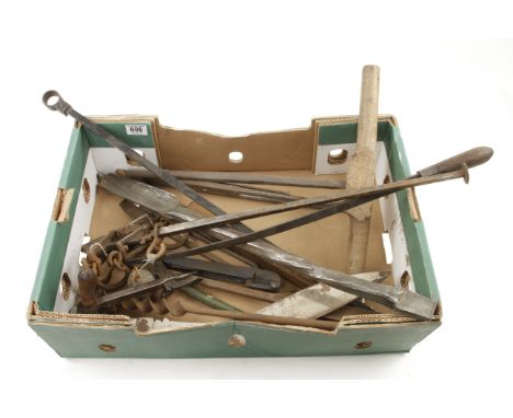 A butchers steel yard and other tools G