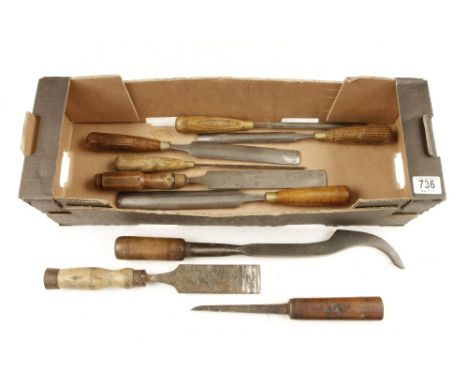 A lock mortice chisel and eight other chisels G+