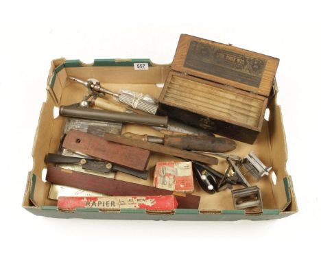 An empty three tier twist bit box by RUSSELL JENNINGS with orig trade label and quantity of other tools G