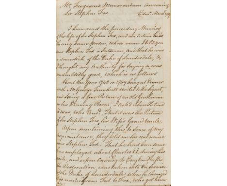 NO RESERVE [Pittis (William)] Memoirs of the life of Sir Stephen Fox, Kt. from his first entrance upon the stage of action, u