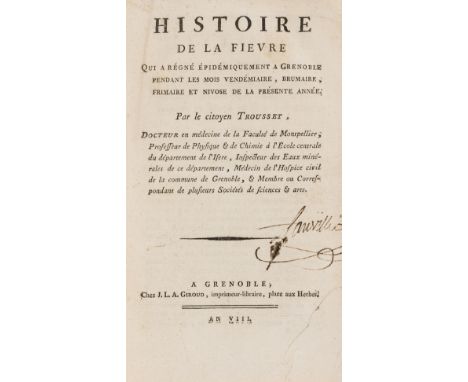 Medicine.- Trousset (Etienne Berard) Histoire de la Fievre qui a régné épidémiquement a Grenoble..., first edition, with fina