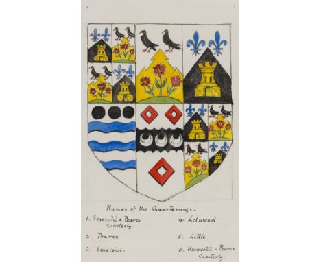 NO RESERVE Heraldry &amp; Genealogy.- Pearce Serocold Family.- Collection of watercolour coats of arms, manuscript and typesc