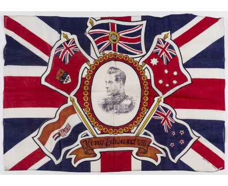 Edward VIII.- Souvenir flag commemorating the accession of Edward VIII with his portrait and the flags of the Dominions super
