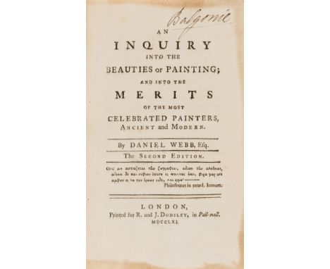 Webb (Daniel) An Inquiry into the Beauty of Painting..., second edition, contemporary ink signature to head of title and note