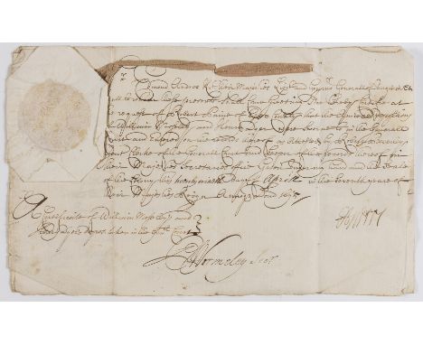 America.- Colony of Virginia.- Andros (Sir Edmund, colonial governor, 1637-1714) A certificate issued at the request of Rober
