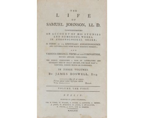 NO RESERVE Burke (Edmund).- Boswell (James) The life of Samuel Johnson, LL.D. comprehending an account of his studies and num