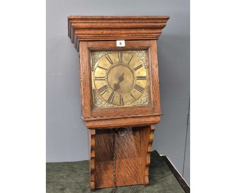 An 18th century 30 hour clock by George Washbourn, Gloucester, striking on a bell, the square brass face with a single hand, 