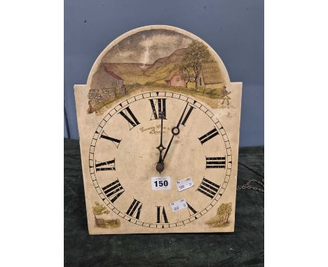 A weight driven wall clock striking on a bell, the wooden face inscribed for Camerer Cuss &amp; Co. the arch painted with two
