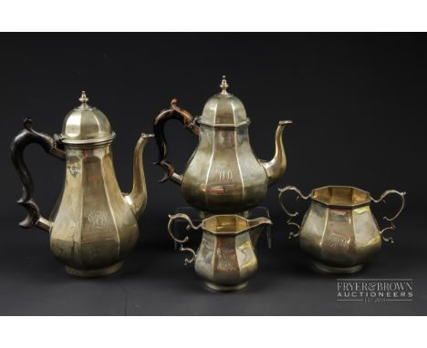 Elkington &amp; Co silver tea service comprising of coffee pot, teapot, milk and sugar bowl, London 1901, 1750grs approx