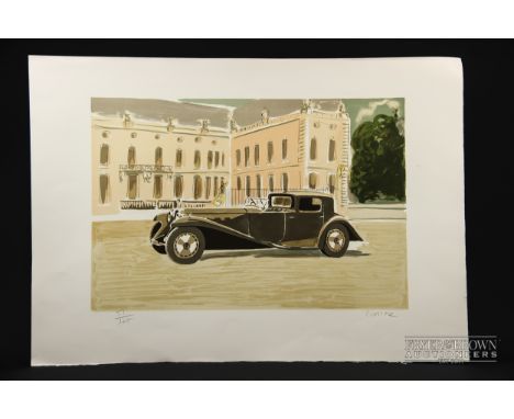 Daniel Lebier (b.1941) - Vintage motor car before a Chateau, coloured print, signed in pencil, numbered 57/175, unframed, 73.