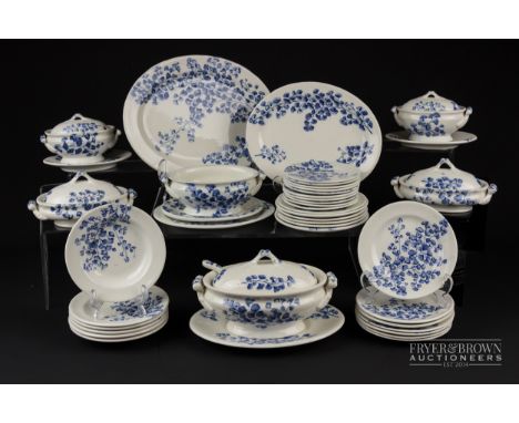 An extensive Ridgways child's miniature dinner service, Maiden Hair Fern pattern printed in blue, comprising six soup plates,
