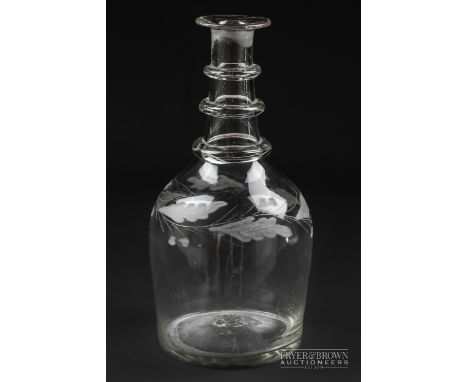 Georgian three ring, handblown, acid etched decanter