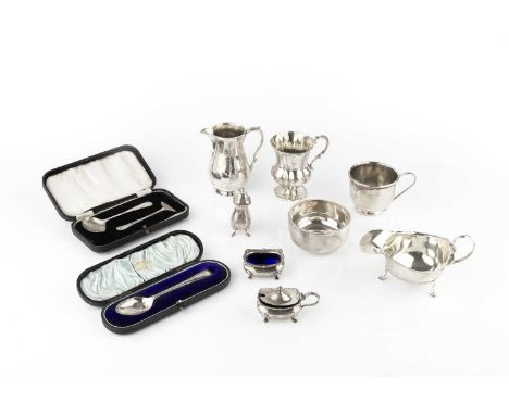 A collection of silver, comprising a William IV baluster lobed mug by John Wilmin Figg, London 1836, 10cm high, a cream jug, 