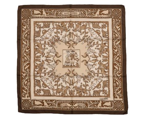 An ‘Early America’ Hermès silk scarf, designed by Fançoise de la Perriere featuring George Washington and Martha Washington t