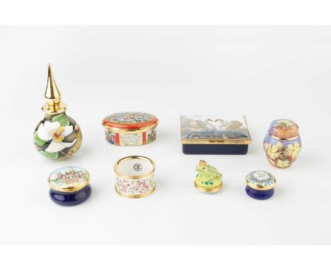 A Halcyon Days enamel limited edition rectangular 'Royal Swans' box, 8.5cm wide, no.57/200 with certificate, boxed, another H