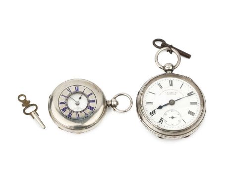 A late Victorian silver open face pocket watch, the white enamel dial with seconds subsidiary dial inscribed 'The Express Eng