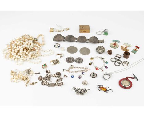 A quantity of assorted costume jewellery, to include a coin bracelet, two silver and enamel bracelets, a micro-mosaic brooch 