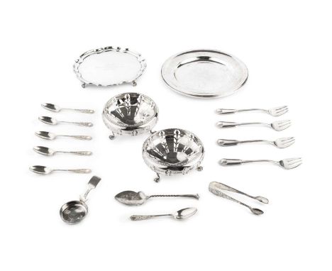 A George V silver waiter, with shaped border and scroll feet, by James Dixon &amp; Sons Ltd, Sheffield 1929, presentation ins