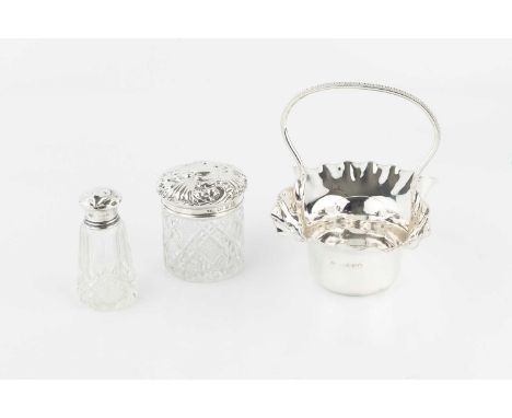 A late Victorian silver basket, with shaped border and beaded fixed handle by Horace Woodward &amp; Co, London 1888, 12cm wid