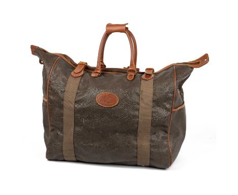 Mulberry England weekend bag, Mole &amp; Cognac Scotchgrain with internal tartan lining, zip and buckle belt fastening, two s