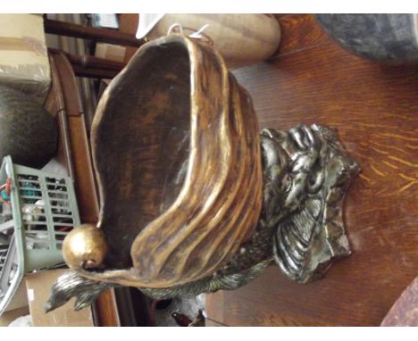 Large dolphin and nautilus shell planter