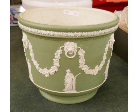 Wedgewood jasperware Green planter&nbsp;A/F chip to base - Approx height: 21cm