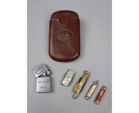 Collectables to include cigar case, pen knives and lighter 