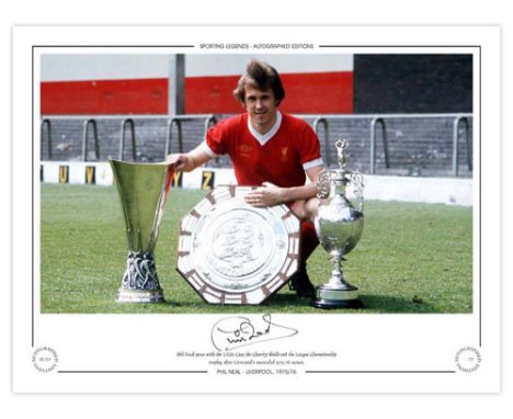 Football Autographed PHIL NEAL 16 x 12 Limited Edition : Liverpool full-back PHIL NEAL poses with silverware won by the Merse