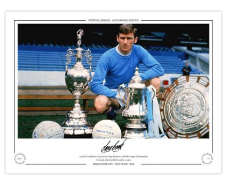 Football Autographed TONY BOOK 16 x 12 Limited Edition : Manchester City captain TONY BOOK poses with the First Division Trop