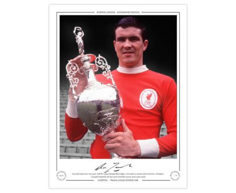 Football Autographed RON YEATS 16 x 12 Limited Edition : Liverpool captain RON YEATS poses with the First Division trophy dur