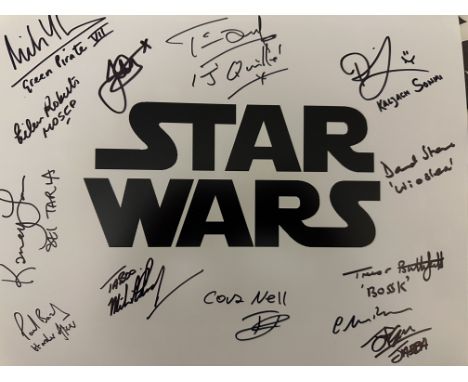 Star Wars movie logo 14x11 inch photo signed by THIRTEEN actors who had roles in various Star Wars movies, including Kamay La