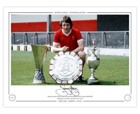 Football Autographed JIMMY CASE 16 x 12 Limited Edition : Liverpool midfielder JIMMY CASE poses with silverware won by the Me