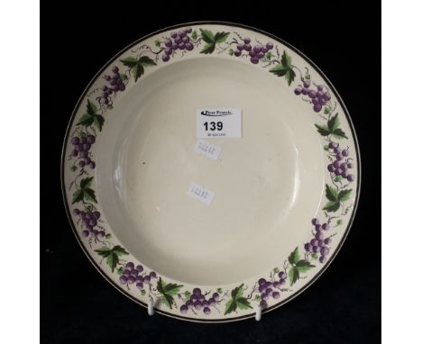 Swansea pottery creamware soup plate, Cambrian decorated with vine leaf border with impressed mark: Swansea, to base, with Gw