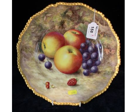 Royal Worcester bone china cabinet plate, hand painted with fruit, signed: H. Aynton, within gilt border. CONDITION REPORT: M