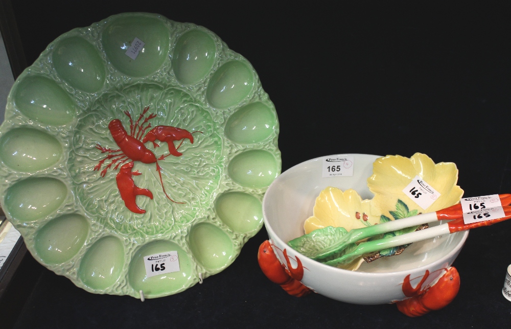 Carlton ware lobster plate, lobster bowl with salad servers and Carlton