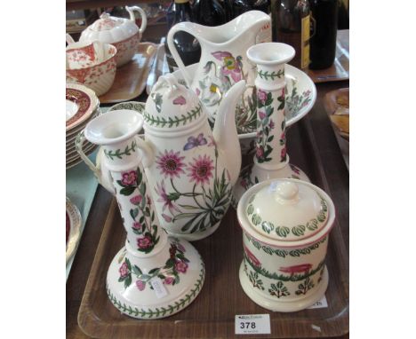 Tray of Portmeirion 'Botanic Garden' items to include: pair of candlesticks; jug and basin; coffee pot, together with Brixton