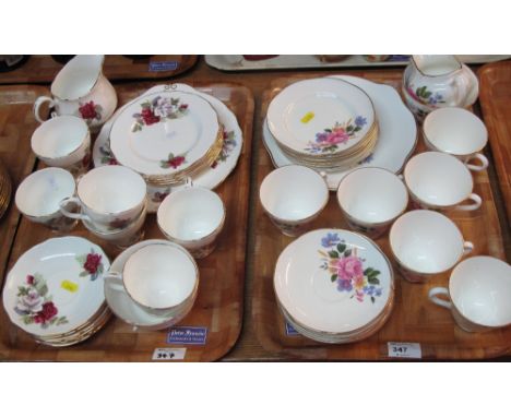 Tray of Royal Stuart fine bone china floral part teaware together with a tray of Duchess Rose design bone china teaware compr