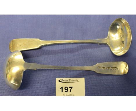 Pair of Edinburgh silver ladles, 1849, maker's mark: R&S. (2)