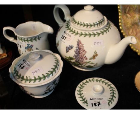 Portmeirion 'The Botanic Garden' Susan Williams Ellis, three piece tea set and additional lid with box. (4)