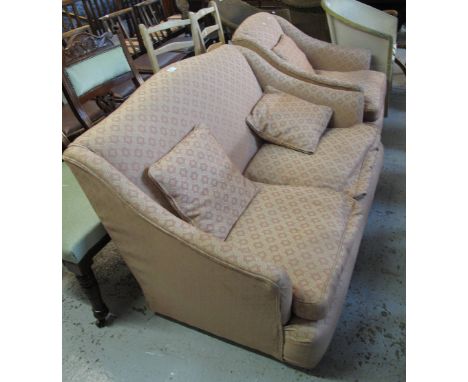 Early 20th Century foliate upholstered wing type two seater sofa with matching armchair. (2)