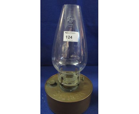 A Veritas brass oil lamp with glass shade. 