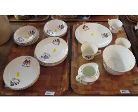 Two trays of Staffordshire china, 'Comrades in Arms for Freedom and Right', 1914 victory 1918, decorated with soldiers and fl