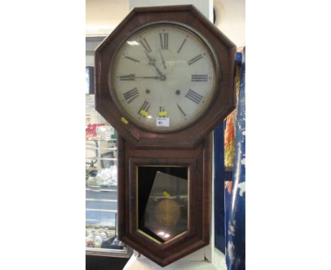 Late 19th Century oak two train drop dial wall clock with painted face and seconds dial.
