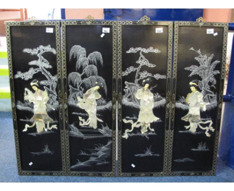 Four 20th Century Chinese lacquered portrait panels with mother-of-pearl relief portraits of women. (4) CONDITION REPORT: Gen