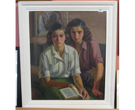 Uzorinac, (Mirko Uzorinac, 1891-1960), believed Croatian, portrait of two sisters, oils on canvas.  Framed. CONDITION REPORT: