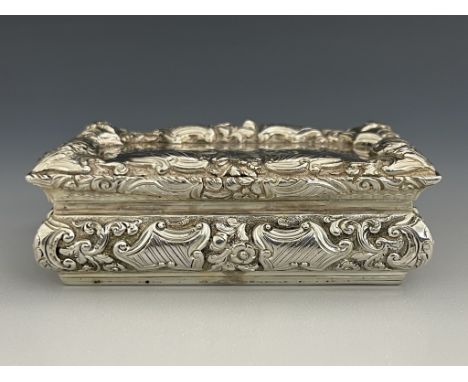 A Victorian silver snuff box, Nathaniel Mills, Birmingham 1850, rectangular form, central inscription 'Presented to William K