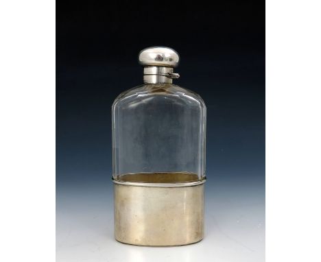 A Victorian silver mounted hip flask, Charles Fox, London 1889, rectangular form with cut glass body, bayonet hinged cap, 19c