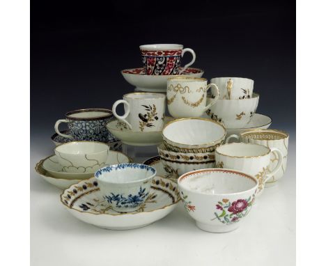 A collection of Worcester, Flight and Flight and Barr porcelain tea ware, circa 1753 to 1820s, including feather moulded tea 