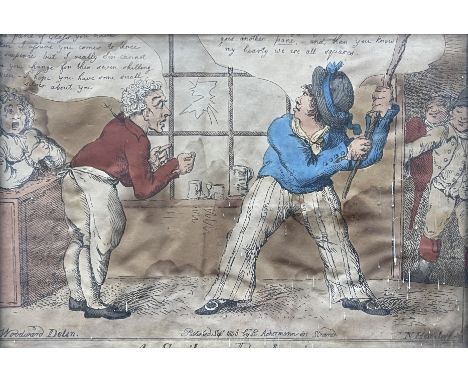 George I Cruikshank (British, 1792-1878), Public Opinion, The Master Cook and Cupid Playing at Trap Ball, coloured prints, pu