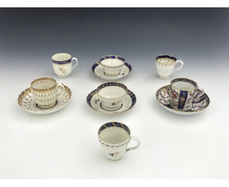 A Worcester Queens pattern coffee cup and saucer, circa 1770, wrythen fluted bucket form, unmarked, 6.5cm high together with 
